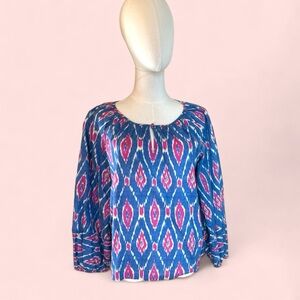 Boo Gemes size large Rosy top in cotton , beautiful blues and‎ pink block print